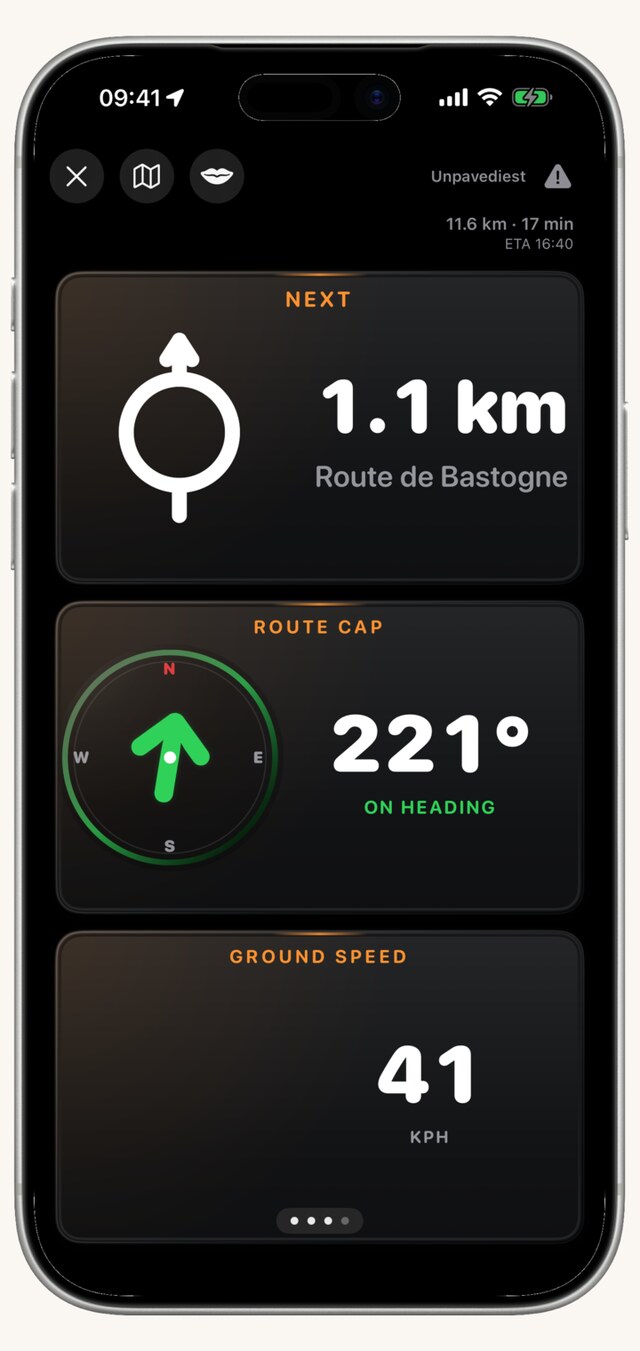 TrackHound turn-by-turn roadbook on iPhone