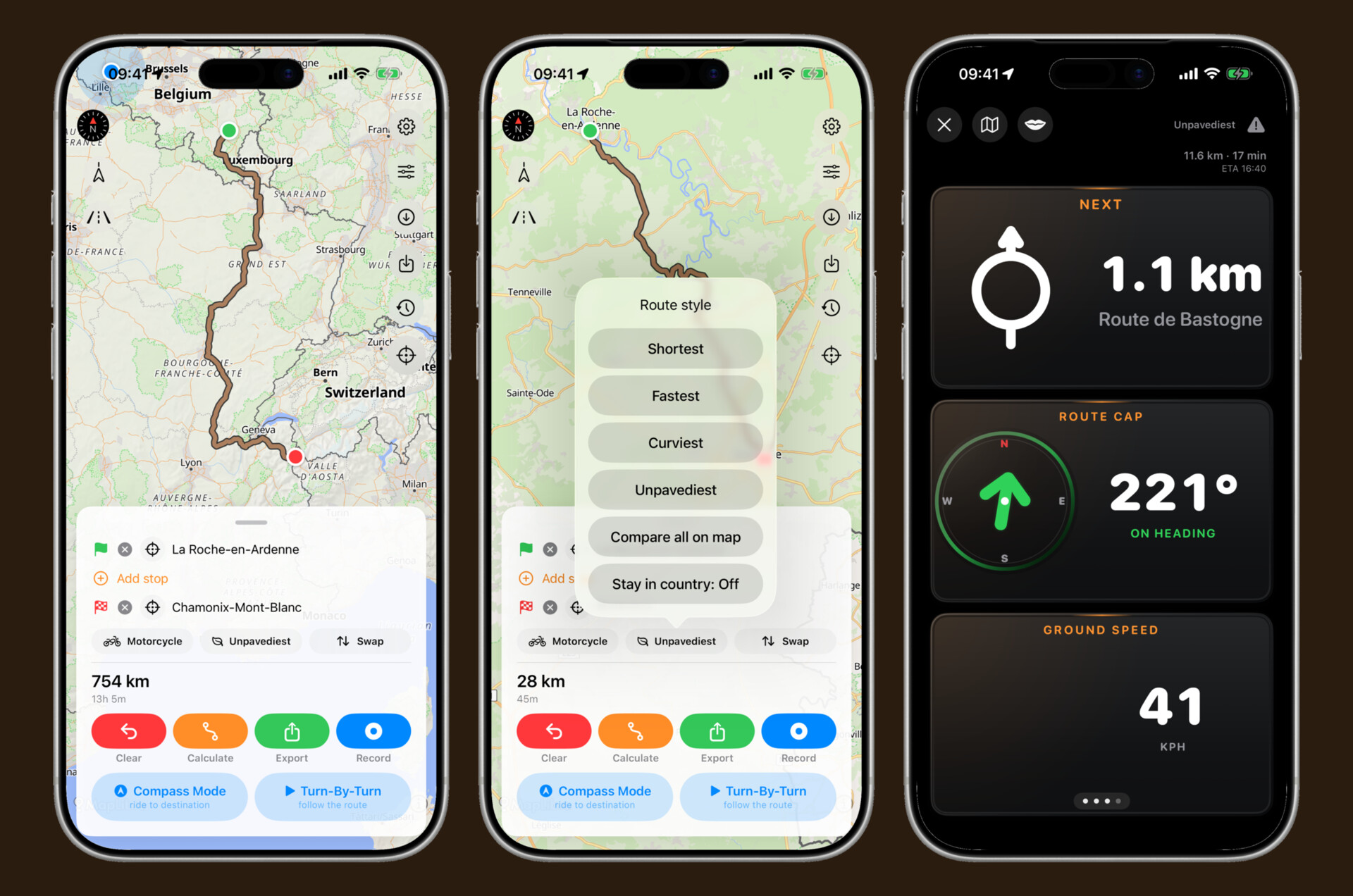 TrackHound route map, route-style picker, and turn-by-turn roadbook